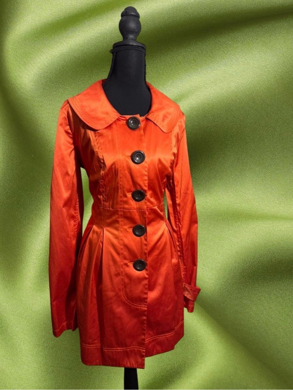 A. Byer Vibrant Orange Trench Coat with Large Buttons